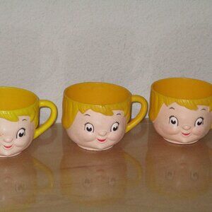 Vintage Campbell's Kid's Lot 3 Plastic Soup Mug Yellow Cup Face Dolly Dingle